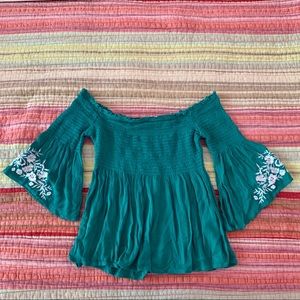 Green Floral Off the Shoulder Top